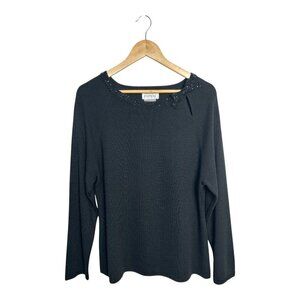 ADRIANNA PAPELL Women's Black Classy Elegant Studded Bow Sweater Size XL Holiday